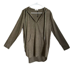 On You Linen Blend Hoodie Crinkle Crepe Sage Green Tunic Size Medium Pocket New